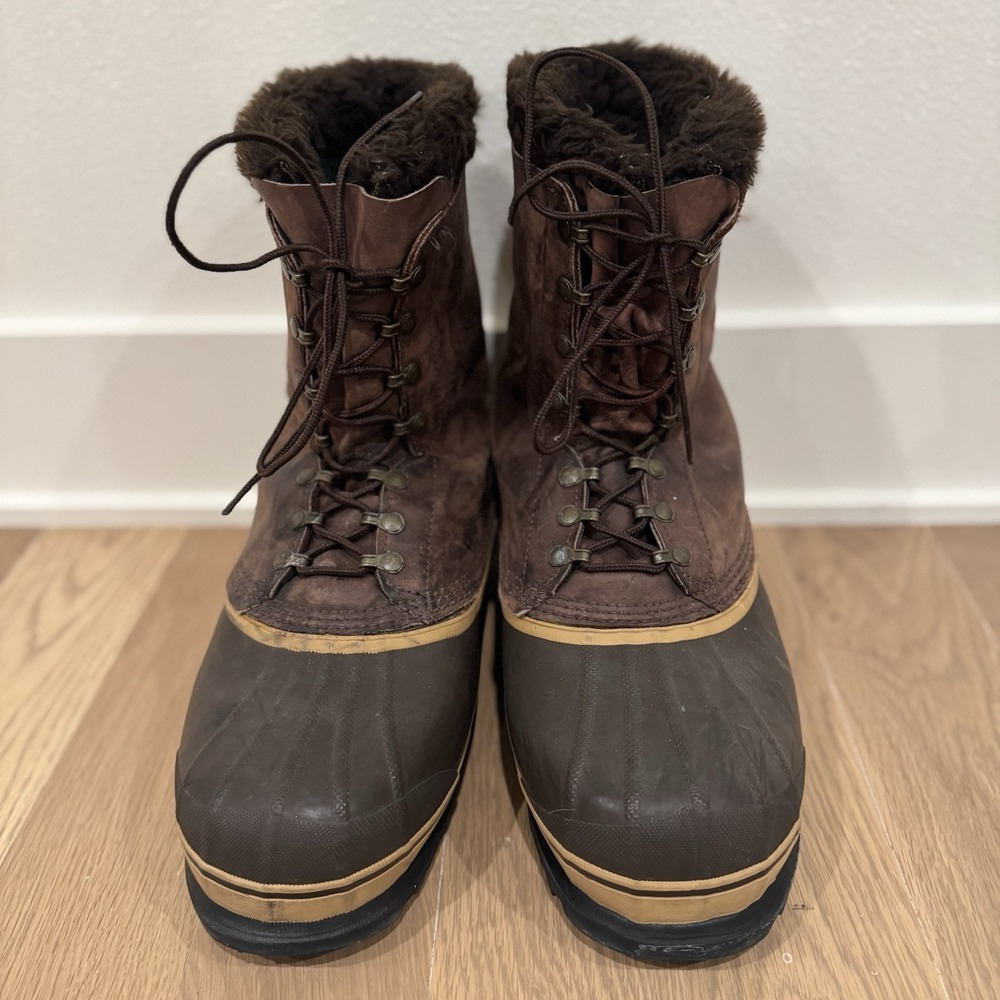 SOREL‎ Dominator Leather Lace Up Snow Boots With Liner Leather Fur Trim Men's 10